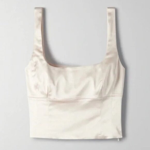 Wilfred Aritzia Womens‎ Shine Satin Bustier Crop Tank Top Size L Champagne Glam - Picture 2 of 11